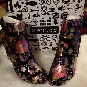 Bamboo Four Strap Cutout Chunky Heel